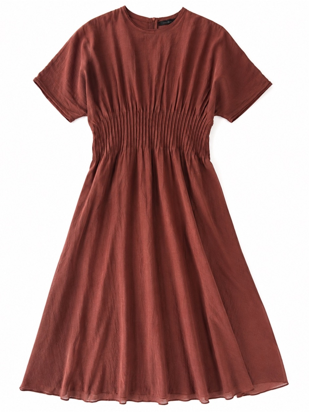 Zara Chestnut Brown Smocked-Waist Midi Dress - Picture 2 of 9